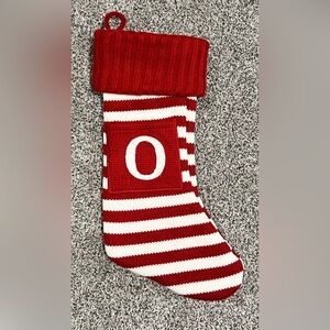 Wondershop Knit Striped Monogram “O” Christmas Stocking with pocket.